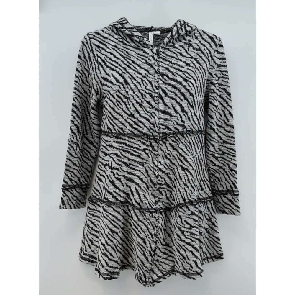 Ethyl Zebra Print Full Zip Tiered Hooded Lightweight Jacket long Sleeve Womens L